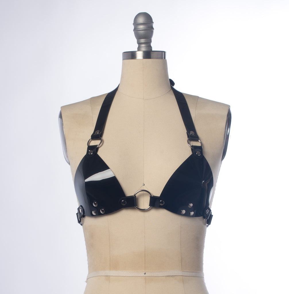 Hecate Black Leather Triangle Bra