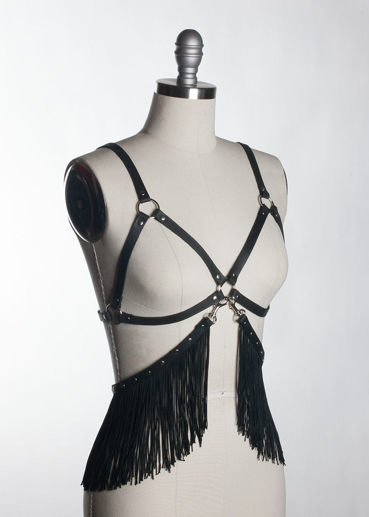 Apatico - Duality Harness Halter Bra Top - Black Leather - Clear PVC