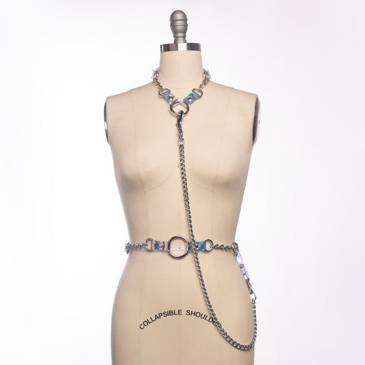 Holographic Industrial Draped Chain Harness Set