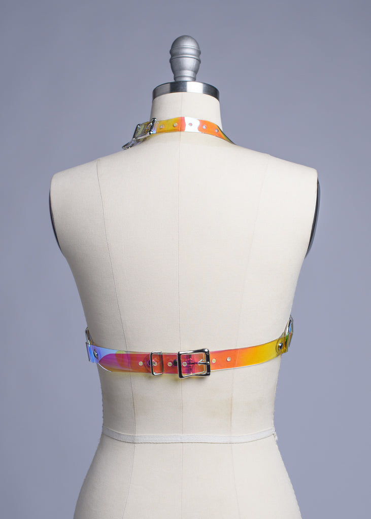 Apatico - Iridescent Bullet Bra Harness - Holographic Rainbow PVC
