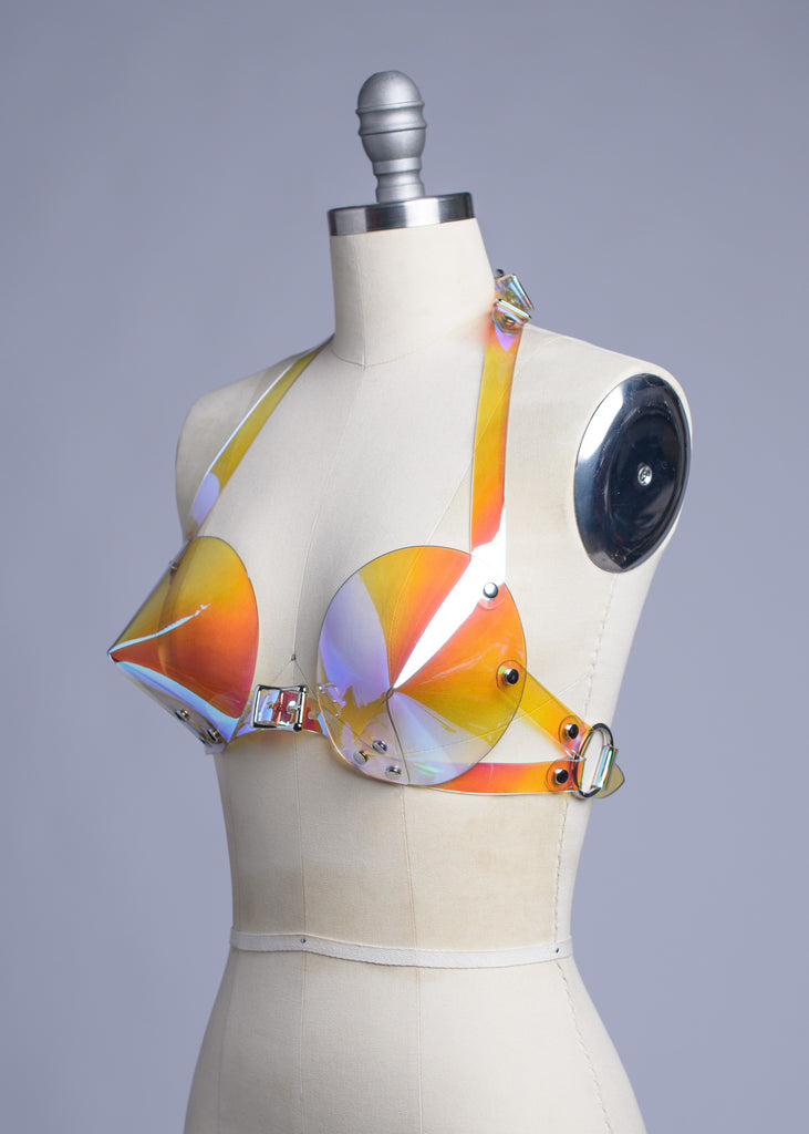 Apatico - Iridescent Bullet Bra Harness - Holographic Rainbow PVC