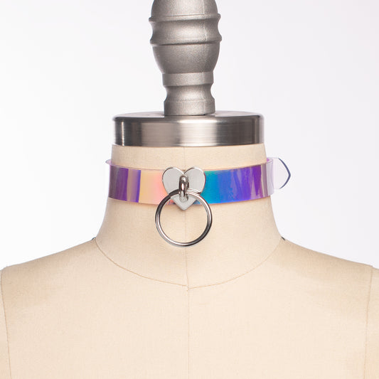 Iridescent Heart Choker Collar