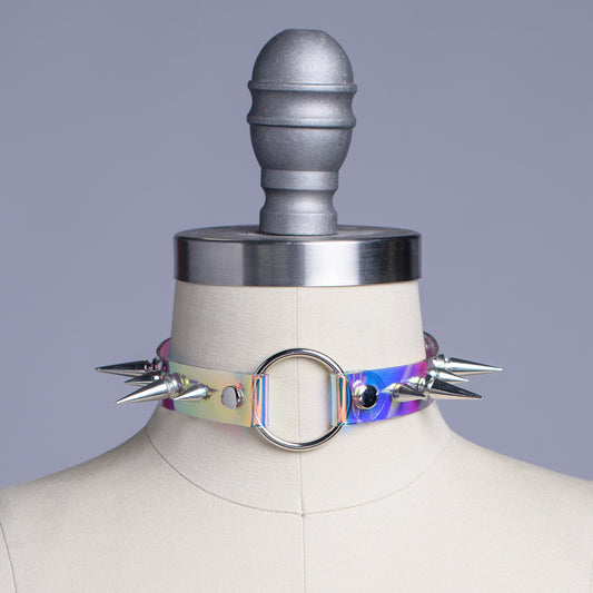 Iridescent Spiked O Ring Choker Collar