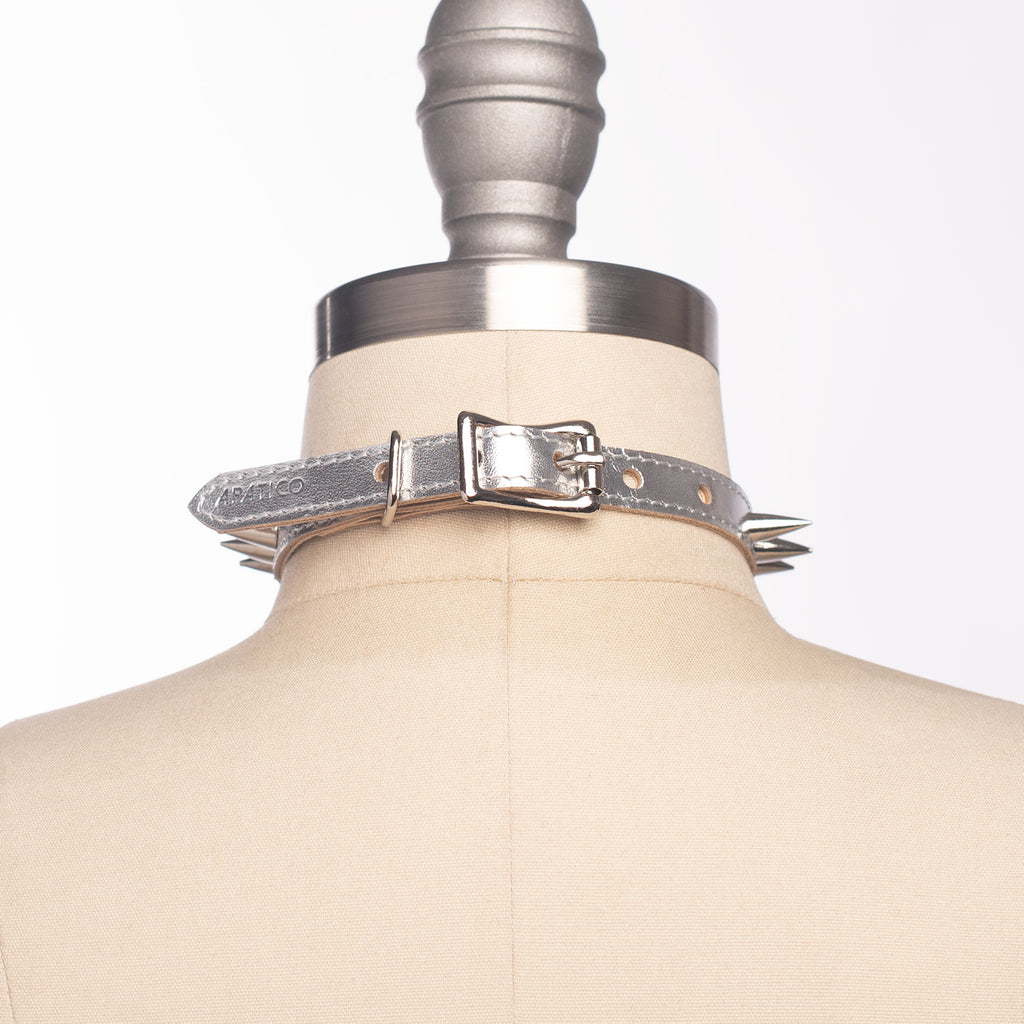Metallic Grey Ribbon Choker Necklace