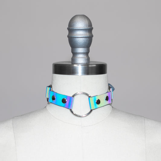 Reflective Rainbow Linked O-Ring Choker Collar