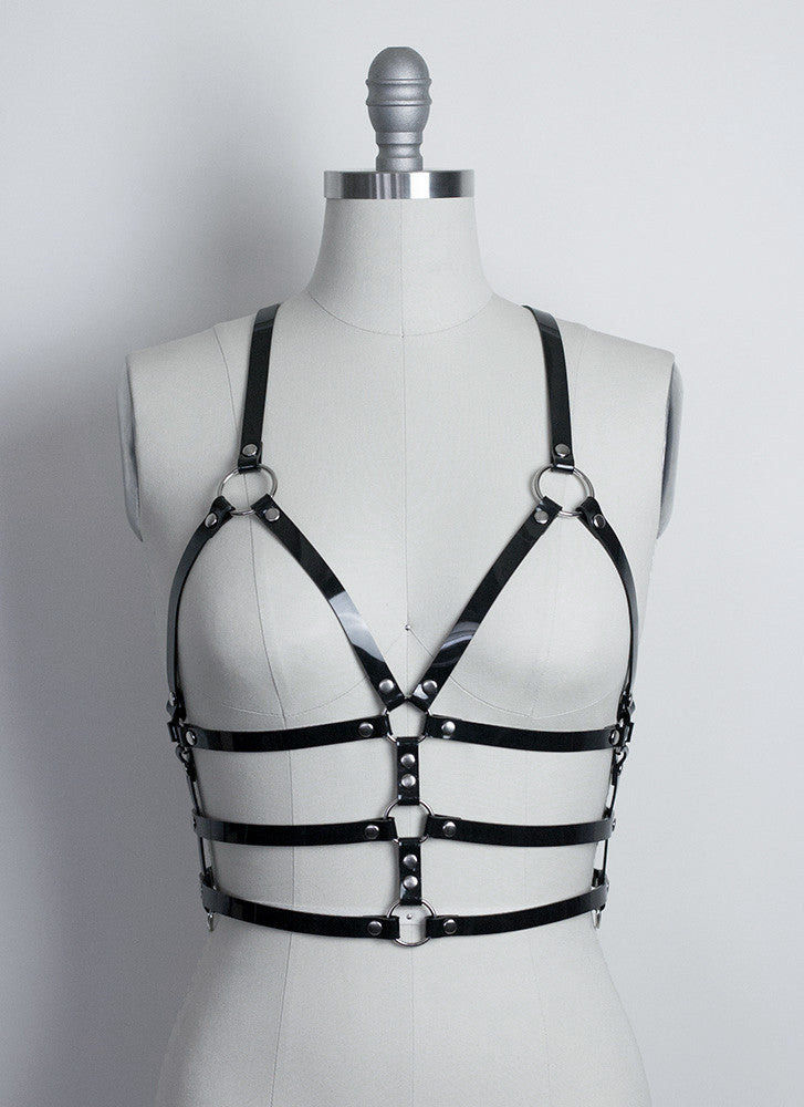Gothic leather body harness / Chain bra top for Women