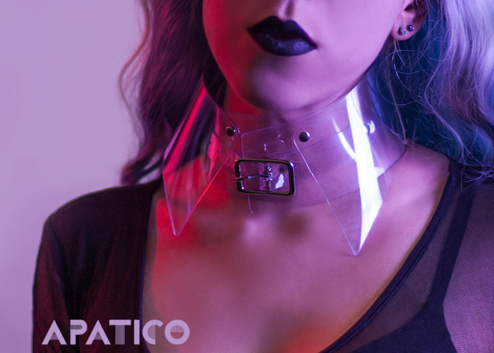 Apatico - Kassandra Crescent Moon Choker Collar - Gothic Medium/Large / Clear PVC