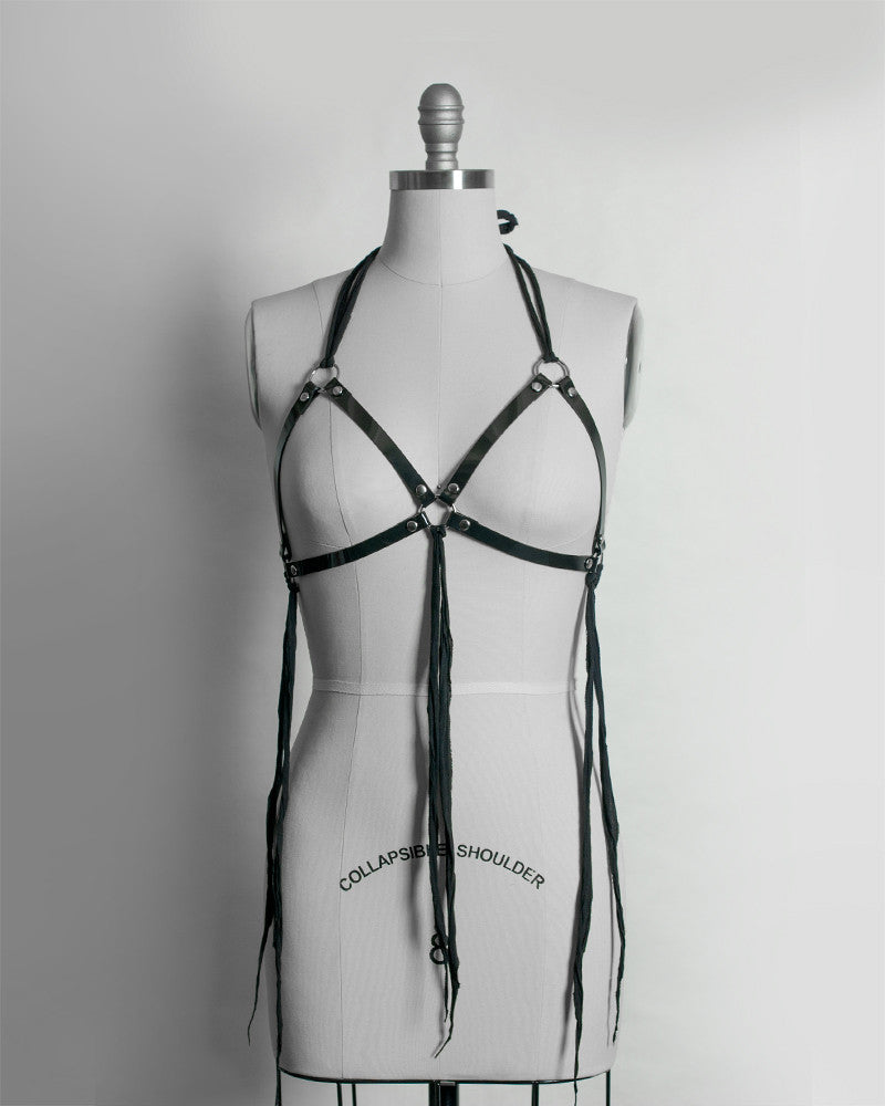 Post-apocalypse Furiosa harness lace bra top high neck bondage top leatherette dom